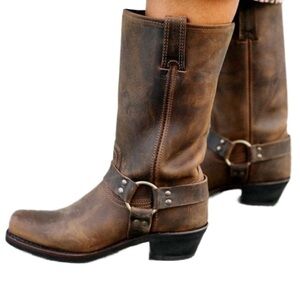 Frye Women’s Harness Boots O-Ring Distressed Leather Block Heel NEW Sz 7